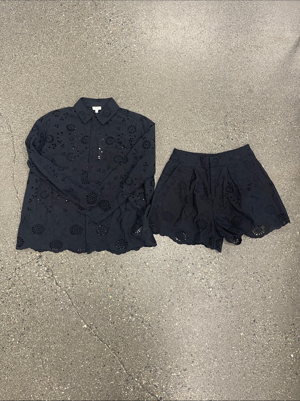 Splendid Black Eyelet Button-Up Shirt & Shorts Set